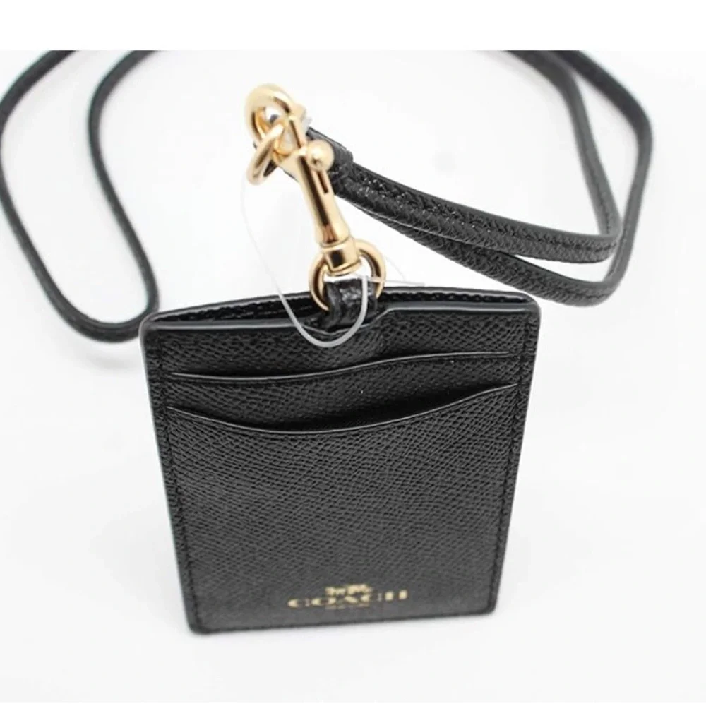 Coach ID Lanyard Badge Holder In Crossgrain Leather (Black/Gold) (new)